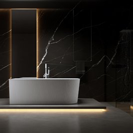 Wanna ryflowana przyścienna narożna lewa korek oraz przelew biały 170 cm Rio Hydrosan