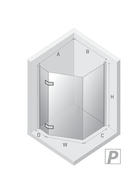 Kabina prysznicowa pięciokątna prawa drzwi uchylne kolor złoto połysk 100x80 cm K-4588 New Trendy Nesta Light Gold