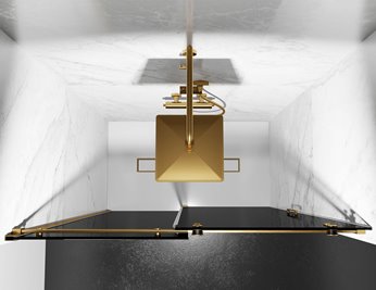 Drzwi prysznicowe rozsuwane prawe/lewe do wnęki 111-117 cm szkło 8mm grafitowe profile złoty mat Swiss Liniger