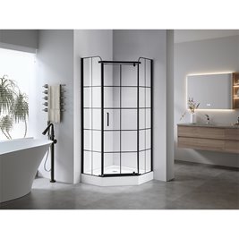 Czarna kabina prysznicowa pięciokątna 100x100 drzwi uchylne szprosy BS06C