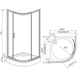 Kabina prysznicowa jednoskrzydłowa półokrągła z brodzikiem 80x80 RPS Solid BL Kerra
