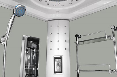 Kabina prysznicowa + sauna parowa składane siedzisko półokrągła zabudowana biała 90x90 MO-09909ASW