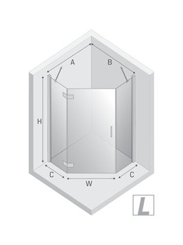 Kabina prysznicowa pięciokątna lewa drzwi uchylne kolor chrom 90x90 cm K-3687 New Trendy Nesta Chrome