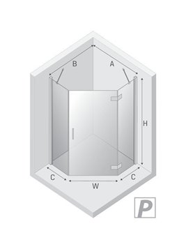 Kabina prysznicowa pięciokątna prawa drzwi uchylne kolor stal szczotkowana 90x90 cm K-4788 New Trendy Nesta Gunmetal Brushed