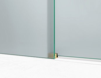 Drzwi prysznicowe rozsuwane prawe/lewe do wnęki 122-131 cm szkło 8mm mleczne profile złoty mat Swiss Liniger