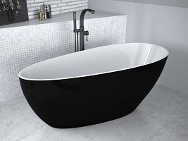 Czarno-biała matowa wanna wolnostojąca z konglomeratu + klik-klak chrom Goya 160 B&W Matt Besco WMMC-160G