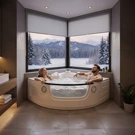 Wanna z hydromasażem narożna podgrzewacz wody Orino 632C 135x135