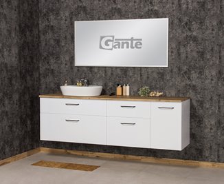 Duża szafka łazienkowa wisząca z umywalką nablatową i koszem 200 cm SETTO MODULO kolor biały połysk