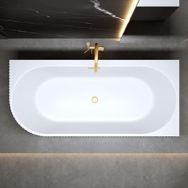 Wanna ryflowana przyścienna narożna prawa korek oraz przelew złoty szczotkowany 150 cm Rio Hydrosan