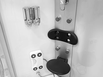 Biała kabina prysznicowa z hydromasażem + sauna na niskim brodziku 120x85 prawa MO-09914PBS