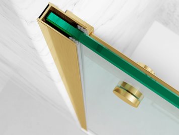 Drzwi prysznicowe rozsuwane prawe/lewe do wnęki 112-121 cm szkło 8mm przeźroczyste profile złoty mat Swiss Liniger