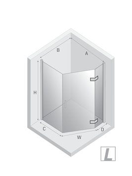 Kabina prysznicowa pięciokątna lewa drzwi uchylne kolor złoto połysk 100x80 cm K-4586 New Trendy Nesta Light Gold