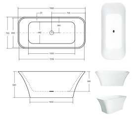 Wanna wolnostojąca z konglomeratu + klik-klak czarny 160 cm Assos Besco WMD-160-AKB