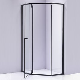 Czarna kabina prysznicowa pięciokątna 90x90 drzwi uchylne BS07B