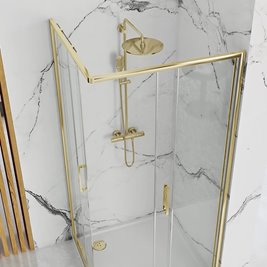 Złota kabina prysznicowa przyścienna drzwi składane 80x100 Rapid Fold Gold Rea