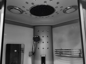 Kabina prysznicowa biała wewnątrz zabudowana z hydromasażem niski brodzik 90x90 cm MO-06089BW