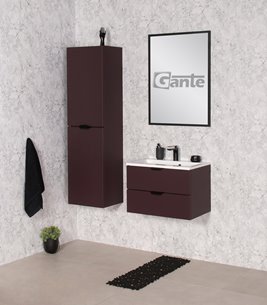 Burgundowa szafka łazienkowa wisząca z umywalką czarny uchwyt 60 cm Magnolia