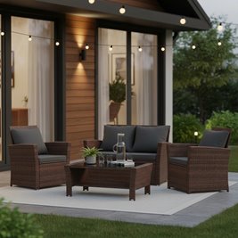 Meble ogrodowe z technorattanu sofa, stół, fotele zestaw Lagos kolor brąz zdjęcie 2