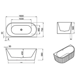 Wanna wolnostojąca przyścienna 160 cm Carlo Hydrosan