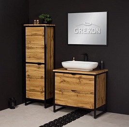 Szafka z białą umywalką styl loftowy 80 cm seria New York