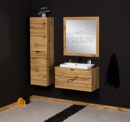 Szafka łazienkowa wisząca z umywalką nablatową dąb naturalny 80 cm Victa Gante