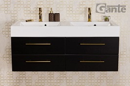 Szafka łazienkowa wisząca czarny mat z umywalką dwie komory 120 cm Nela Belli Gold Gante