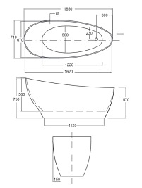 Wanna wolnostojąca + klik-klak chrom czarna Keya B&W Besco 165x70 cm