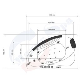 Wanna z hydromasażem narożna 169x90 cm lewa MO-0024