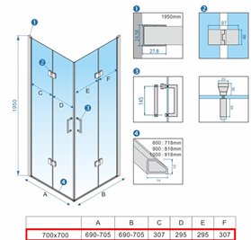 Kabina prysznicowa drzwi składane złota kwadratowa 70x70 KZ08AG