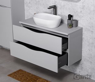 Szafka łazienkowa wisząca ONDA 100 cm szara z białą umywalką Gante