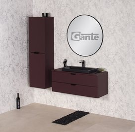 Szafka łazienkowa burgundowa z czarną umywalką nablatową czarny uchwyt 100 cm Magnolia Gante