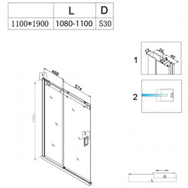 Czarne drzwi prysznicowe do wnęki 105-110 cm rozsuwane SH03CB szkło 8 mm