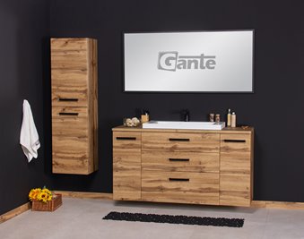 Szafka wisząca z białą umywalką nablatową 140 cm 39/3 kolor dąb naturalny seria Fokus Loft Gante