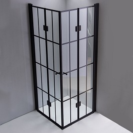 Czarna kabina prysznicowa kwadratowa loft szprosy drzwi składane 90x90 BS08B