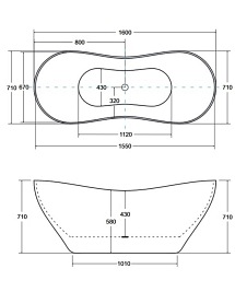 Wanna z konglomeratu czarno-biała 160 cm + klik-klak chrom Viya B&W Besco