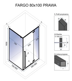 Kabina prostokątna czarne profile 80x100 Rea Fargo Prawa