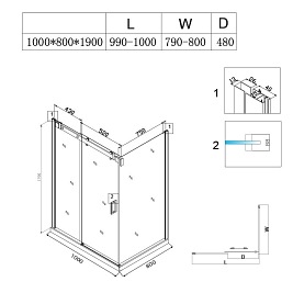 Czarna kabina prysznicowa prostokątna 100x80 szkło 8mm BS15A