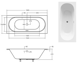 Prostokątna wanna do zabudowy Vitae Slim+ Besco 170 cm komplet syfon+ przelew