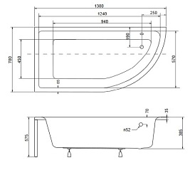 Wanna narożna 140 cm Lewa Praktika Besco