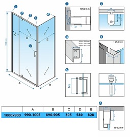 Prostokątna kabina prysznicowa 100x90 drzwi uchylne KZ07A