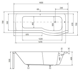 Wanno-Kabina z parawanem 160 cm Prawa Inspiro Besco
