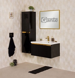 Czarna szafka z umywalką złoty uchwyt 80 cm seria Diamond Gold Gante C