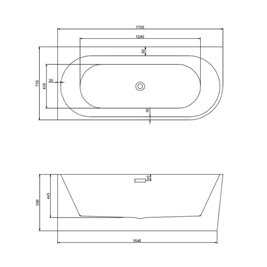 Wanna przyścienna biały przelew oraz korek narożna prawa 170 cm Mera Hydrosan