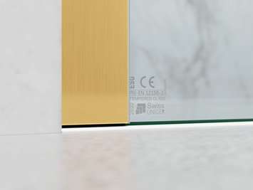 Drzwi prysznicowe rozsuwane prawe/lewe do wnęki 93-97 cm szkło 8mm przeźroczyste profile złoty mat Swiss Liniger