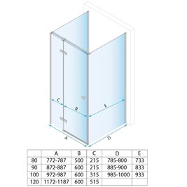 Kwadratowa kabina prysznicowa przyścienna prawa 90x90x90 Atlas Rea złoto szczotkowane