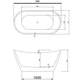 Wanna wolnostojąca biała przelew oraz korek złoty szczotkowany 150 cm Rica Hydrosan