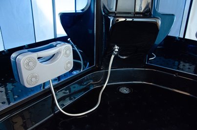 Czarna kabina prysznicowa z hydromasażem i sauną parową zabudowana 120x85 MO-02188BLS lewa