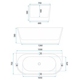 Wanna wolnostojąca przyścienna 150 cm Capri Slim Rea