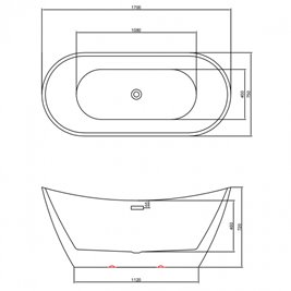 Wanna wolnostojąca biała przelew oraz korek złoty 170 cm Rica Hydrosan