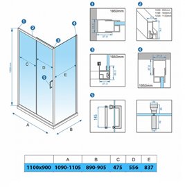 Złota szczotkowana kabina prysznicowa prostokątna 110x90 KZ104B